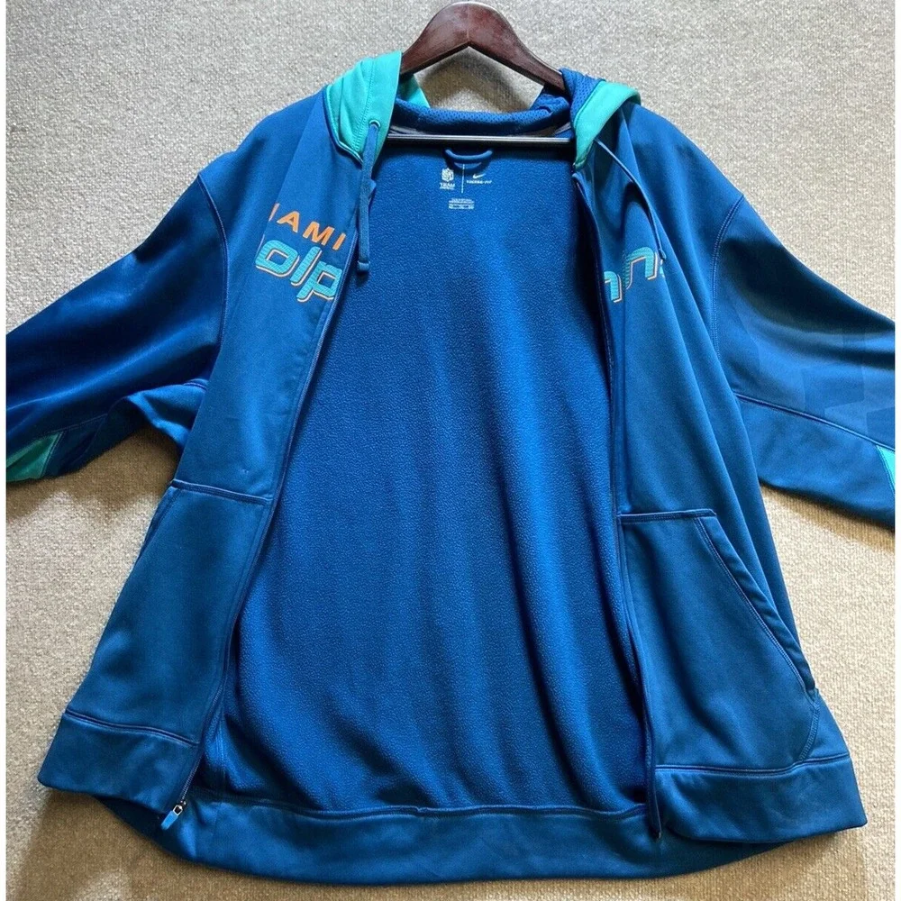 Nike Miami Dolphins Hoodie Mens 2XL Blue Green NFL Apparel Therma-Fit Zip Up